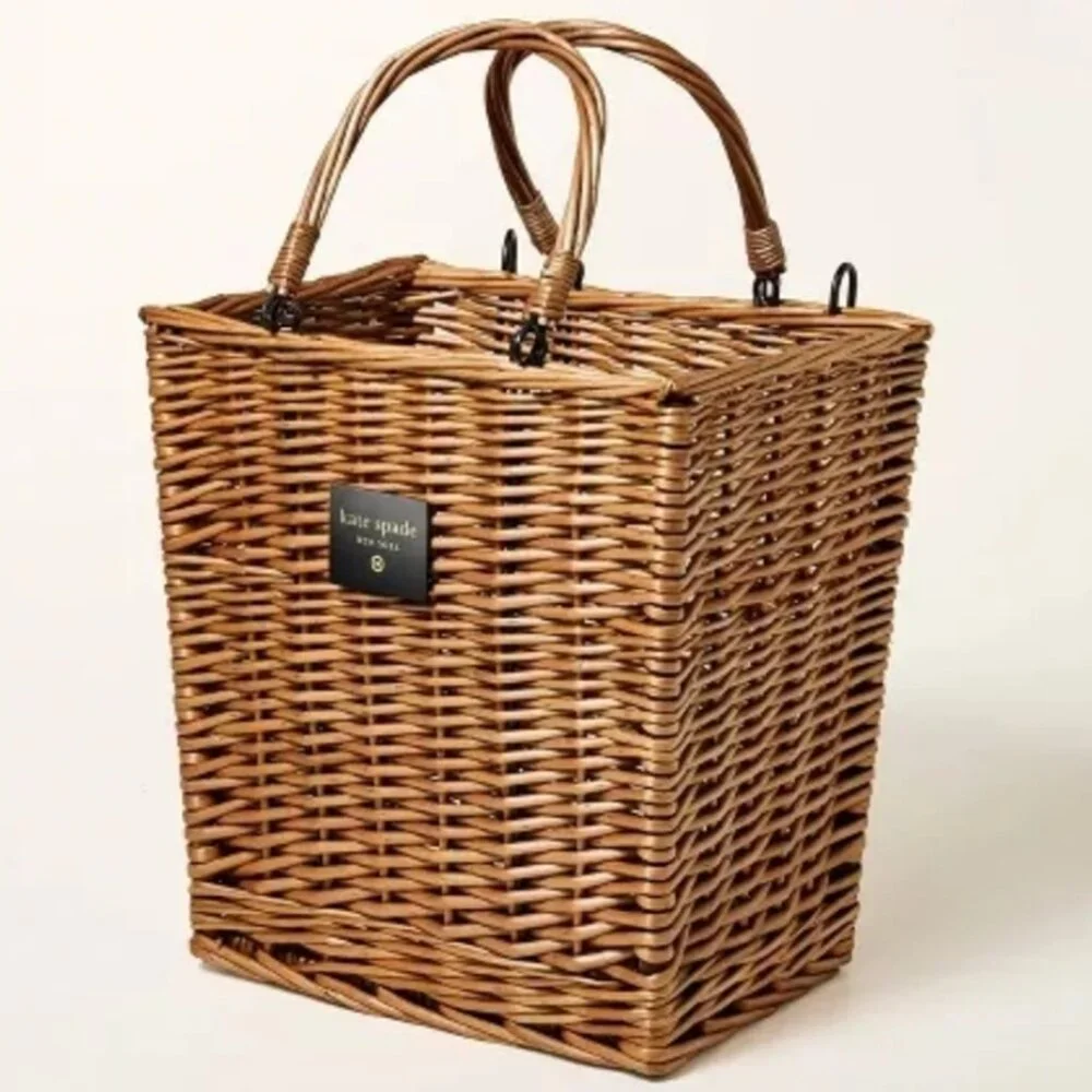 New Kate Spade Bike Basket Wicker Woven Picnic Bag Tote Storage Magazine Holder - Picture 1 of 6